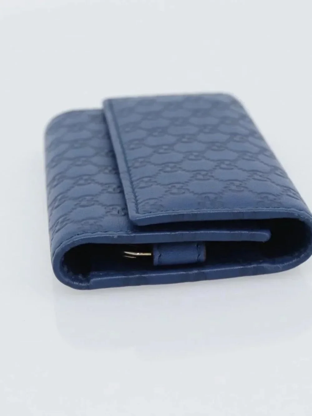 GUCCI Micro Guccissima GG Canvas Key Case Leather Blue Gold 278633 Auth 186350M